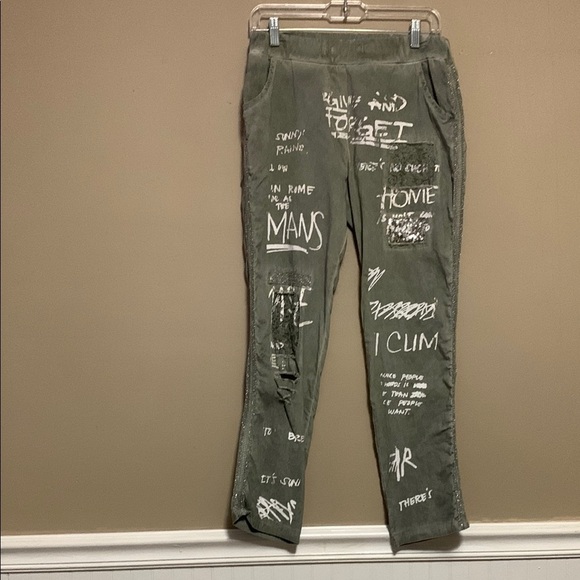 LOOK MODE Pants - LOOK MODE ITALY Women’s Green Graphic One Size Leggings Artsy Funky Street